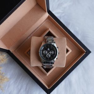 Erkek Kol Saati Gümüş Çelik Kordon Siyah Analog Kol Saati