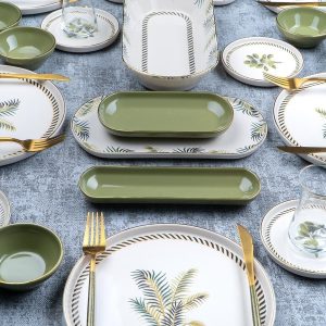Vegas 6 Kişilik 31 Parça Yeşil Beyaz Porselen Kahvaltı