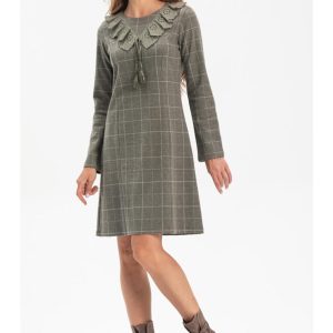 Uzun Kol Pazen Nilay Kısa Elbise Haki