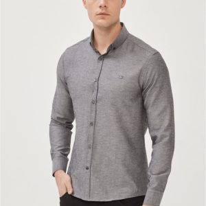 Erkek Antrasit Oxford Düğmeli Yaka Regular Fit Gömlek E002000