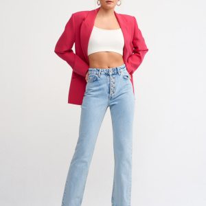 70238 Önü Düğmeli Bootcut Pantolon-mavi