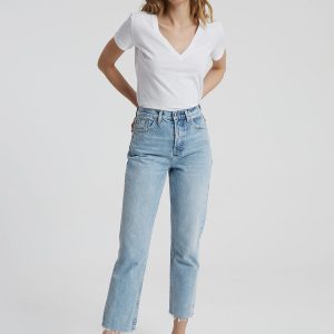 Eliza Cropped Açık Mavi Paçası Kesikli Straıght Fit Pa