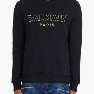 Erkek Balmain Logo Baskılı Siyah Pamuklu Sweatshirt