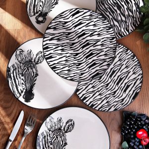 El Boyaması 6 Adet Zebra Pasta Tabağı Takımı 21 Cm
