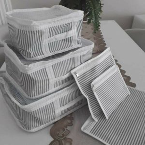 6'lı Set Bavul Içi Düzenleyici, Bavul Organizer, Valiz Düzenleyici - Gri Çizgili