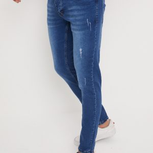 Erkek Jeans Skinny Fit Likralı Tırnaklı Mavi