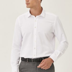 Erkek Beyaz Tailored Slim Fit Klasik Yaka Armürlü Gömlek