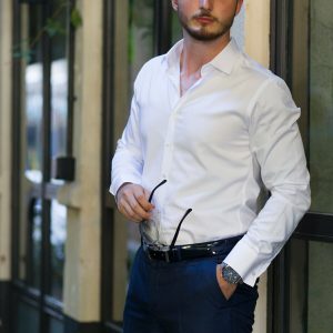 Erkek Beyaz İthal Saten Slimfit Gömlek