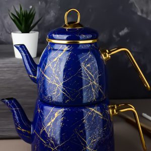 Elite Class Lacivert Kırık Mermer Çaydanlık