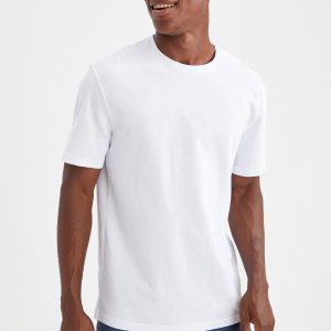 Erkek Beyaz New Regular Fit Bisiklet Yaka Basic Kısa Kollu