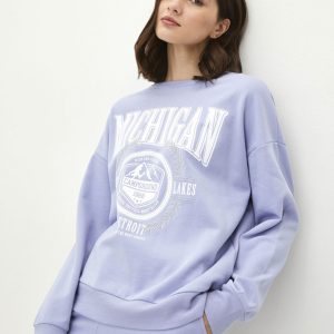 Casual Bisiklet Yaka Baskılı Uzun Kollu Kadın Sweatshirt