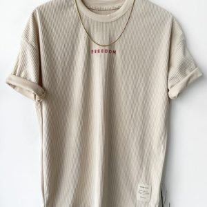 Erkek Krem Oversize Kadife T-shirt