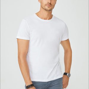 Erkek Beyaz Slim Fit %100 Pamuk Bisiklet Yaka T-shirt E0010