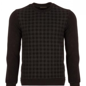Erkek Siyah Bisiklet Yaka Baskılı Sweatshirt