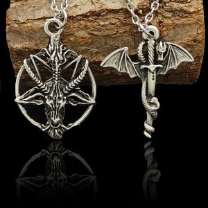 925 Ayar Gümüş Kaplama 2'li Ters Pentagram Keçi Kafası