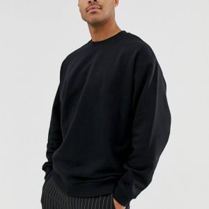 Unisex Bisiklet Yaka Oversize Siyah Sweatshirt