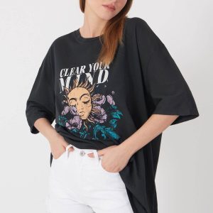 Baskılı Oversize T-shirt P9372 - D6