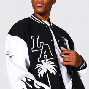 Unisex Oversize Siyah Los Angeles Nakiş Işlemeli Kolej Bo