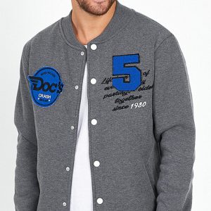 Antrasit Unisex Bomber Yaka Çıtçıtlı Yazılı 3 Iplik