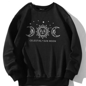 Ay Baskılı Siyah Oversize Sweatshırt