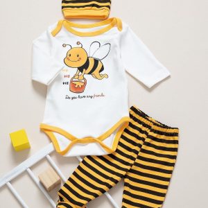 Unisex Bebek Sarı Arılı 3 Lü Zıbın Takımı