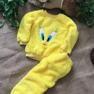 Unisex Çocuk Sarı Twity Göz Baskılı Welsoft Pijama Takımı