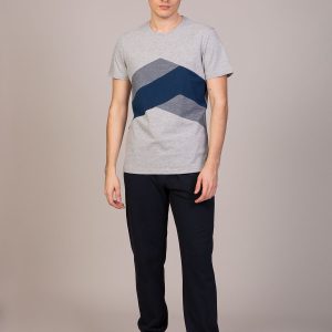 Erkek Gri Bisiklet Yaka Parça Detaylı Kısa Kollu T-shirt
