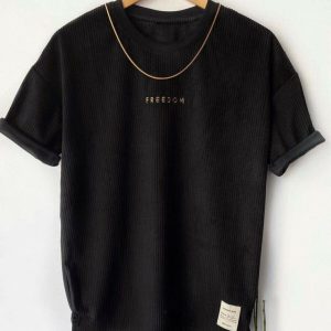 Erkek Siyah Oversize Kadife T-shirt