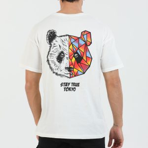 Unisex Ekru Renk Tokyo Panda Oversize T-şhirt