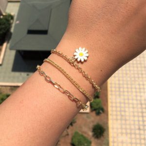 3lü Taş Papatya Figürlü Bileklik Seti