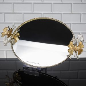 Zamak Oval Büyük Aynalı Lüks Kulplu Sunumluk Servis Kah