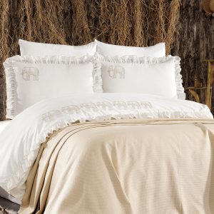 7 Parça Fil Desenli, Fırfırlı Ve Pike Yatak Örtülü A