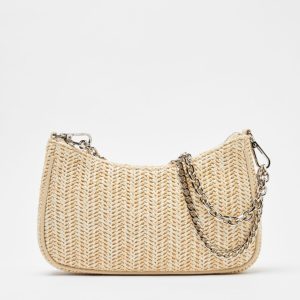 Zincir Detaylı Rafya Görünümlü El Çantası