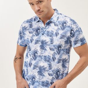 Erkek Beyaz-lacivert Polo Yaka Cepsiz Slim Fit Dar Kesim %1
