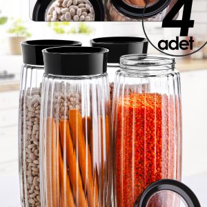 4 Adet Mega Boy Çizgili Kavanoz Seti 1600 Ml