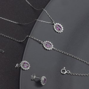 925 Ayar Gümüş Ametist Taşlı Oval Takı Seti