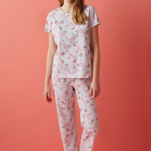 Açık Gri Melanj Printed Pink Panther Pijama Takımı