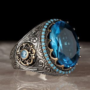 Blue Topaz Taşlı 925 Ayar Gümüş Yüzük