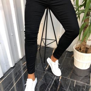 Erkek Italyan Kesim Denim Siyah Kot Pantolon