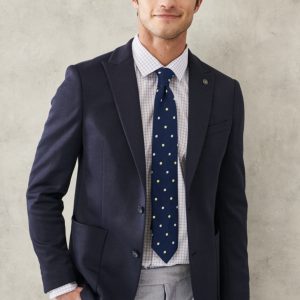 Erkek Lacivert Slim Fit Dar Kesim Kırlangıç Yaka Desenli