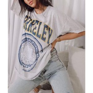 Unisex Grı Berkeley Oversize T-shirt Grı Berkeley Baskıl