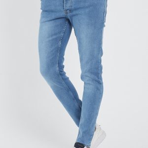 Erkek Slim Fit Likralı Esnek Buz Mavi Kot Pantolon
