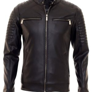 Erkek Siyah Iç Cepli Slim Fit Deri Ceket