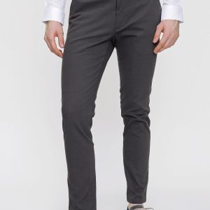 Erkek Koyu Gri Pamuklu Slim Fit Yan Cep Keten Pantolon