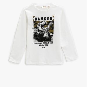 Erkek Çocuk Dinozor Baskılı Uzun Kollu Tişört Bisiklet