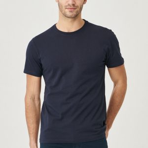 Erkek Lacivert Slim Fit Bisiklet Yaka %100 Pamuk Kısa Koll