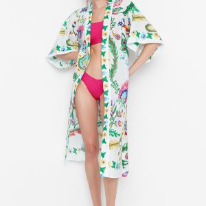 Ekru Çiçek Baskılı Vual Kimono&Kaftan TBESS21KM0086