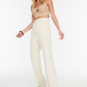 Ekru Yüksek Bel 90's Wide Leg Jeans TWOAW22JE0258