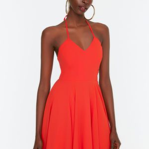 Turuncu Askılı Şifon Elbise TPRSS22EL1313