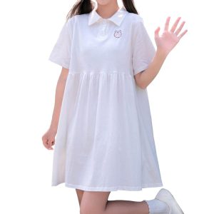 Summer Women Retro Loose Casual High Waist Doll Tie Bow Lac